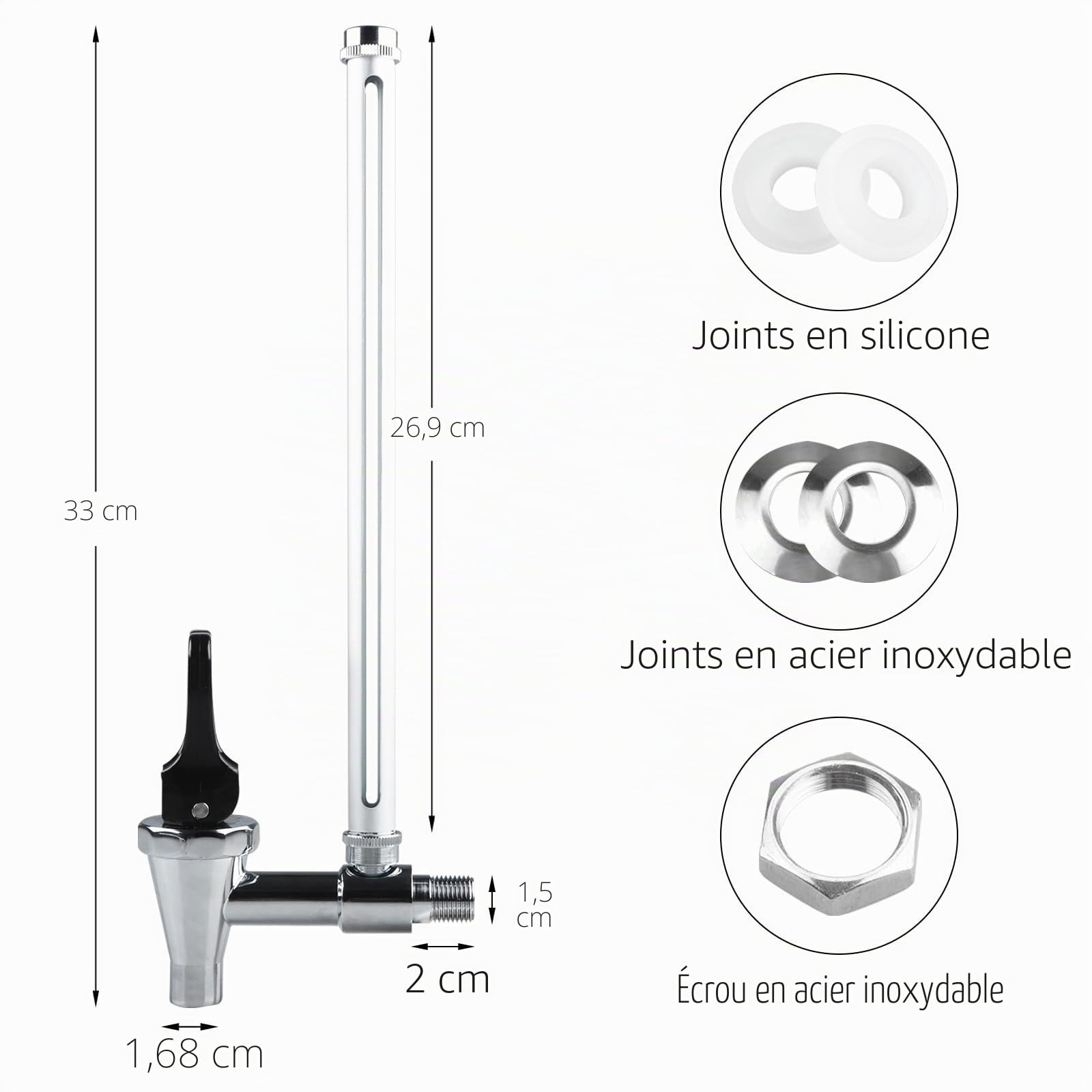 Robinet de niveau d'eau Clear View de 25,4 cm compatible avec le système de filtration d'eau alimenté par gravité Berkey et d'autres réservoirs de filtre à gravité