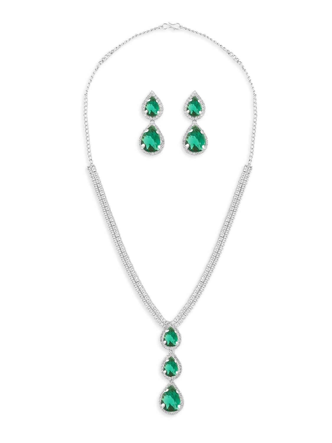 ZAVERI PEARLS Green Dazzling Stones Diamonds Contemporary Necklace & Earring Set For Women-ZPFK21653