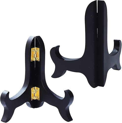 Miniatura 2 de 4 piezas de caballete de madera negro con acabado de caoba, soporte de placa para marco de fotos, soporte de exhibición plegable (4 pulgadas)
