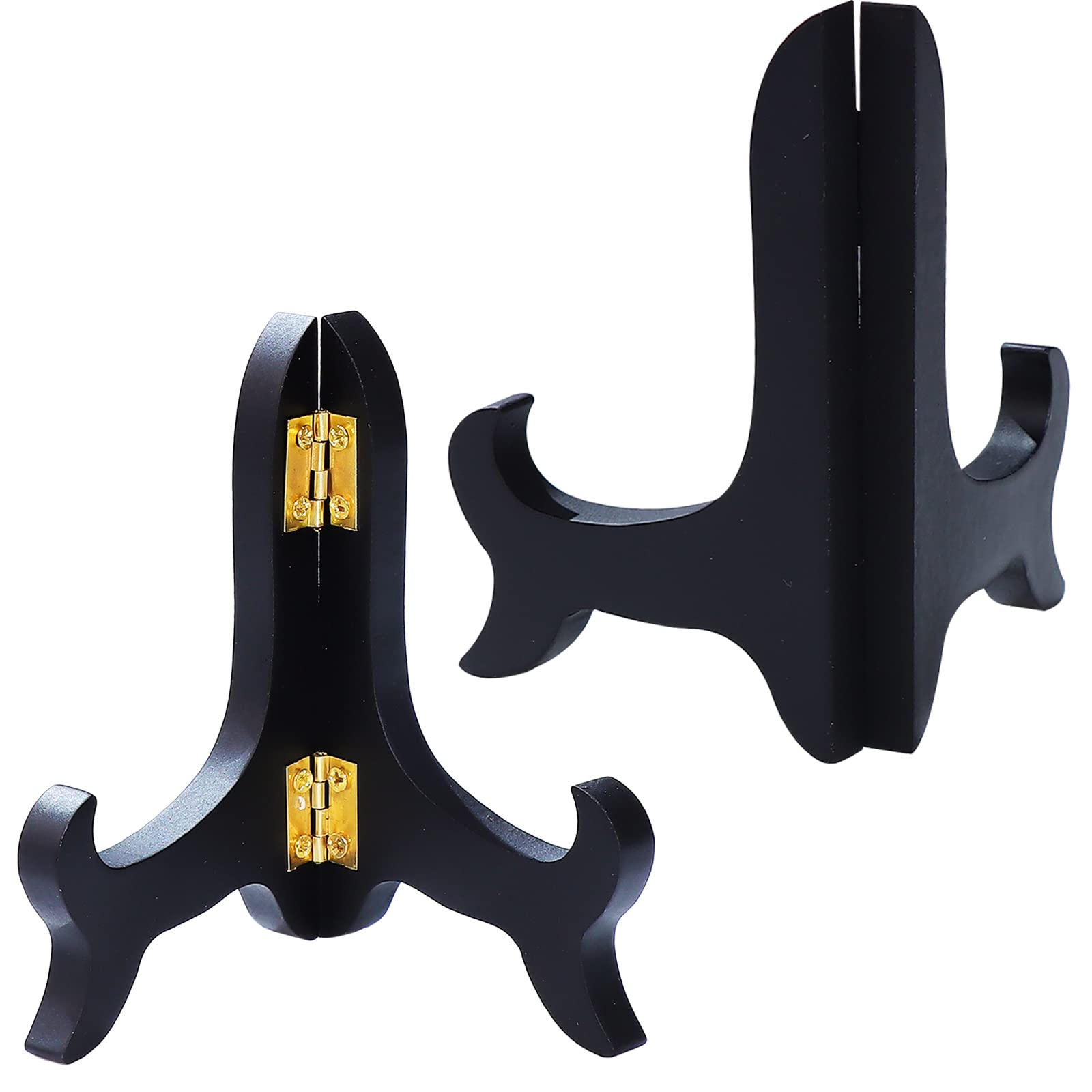 4 Pieces Black Wooden Easel Mahogany Finish Display Stand Plate Holder for Picture Frame Folding Display Stand (4 Inches)