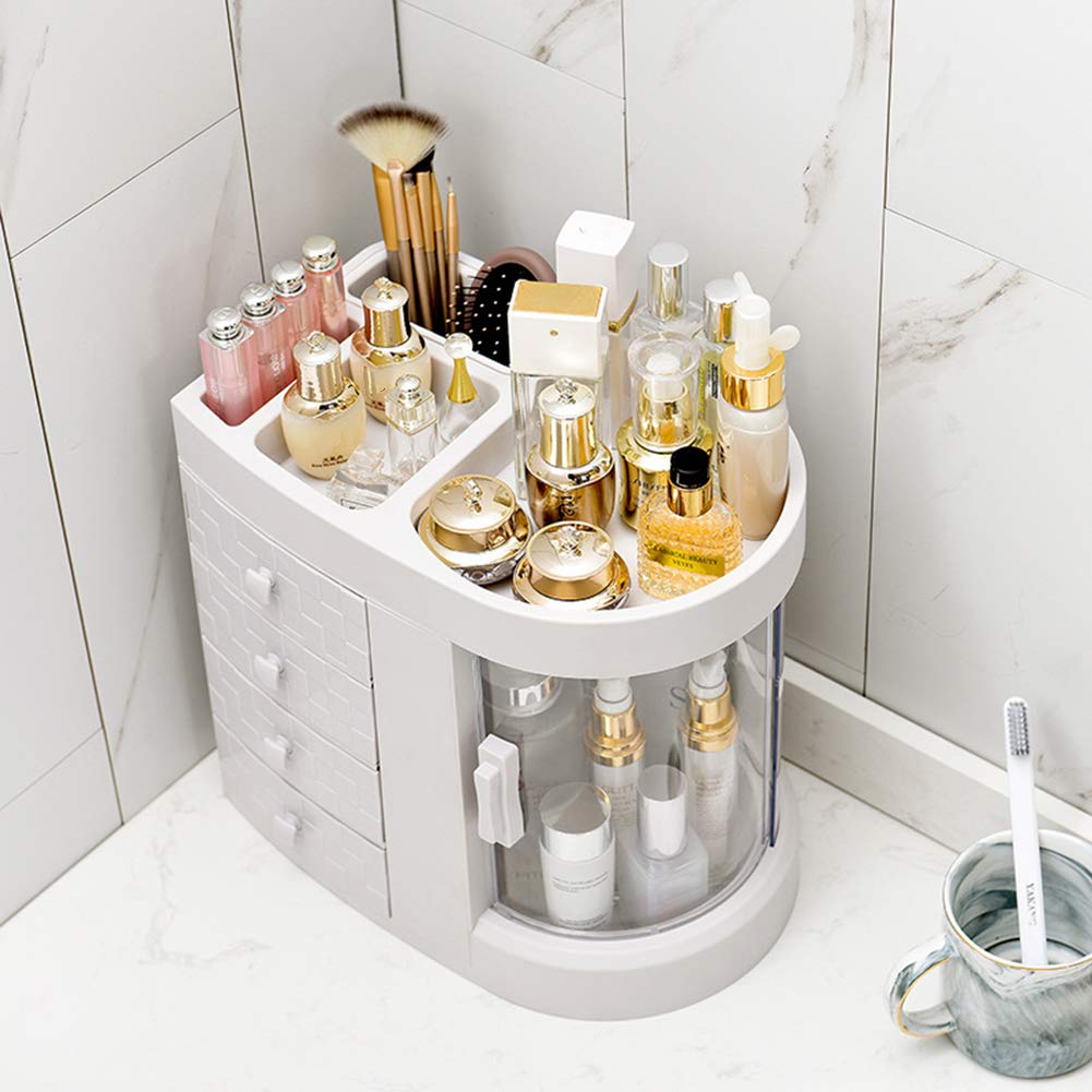 Caja Organizador de Maquillaje, Organizador de Cosméticos, Compartimento de Almacenamiento de Cosméticos con Múltiples Funciones Saludable, White