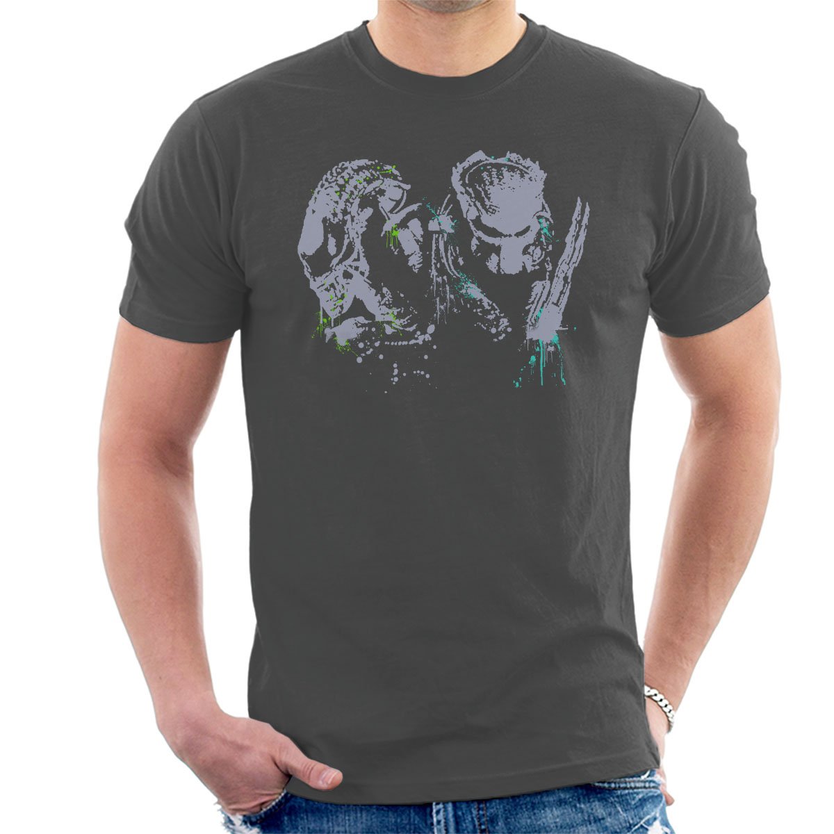 Alien Vs Predator Paint Splatter Men's T-Shirt Charcoal