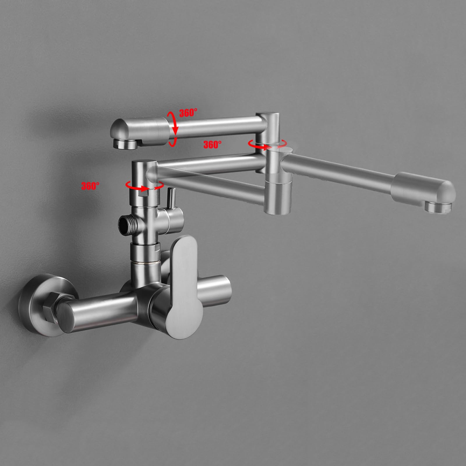 Grifo De Baño Montado En La Pared Plegable Grifo Lavadora Doble Salida 1/2 Agua Fría Y Caliente Latón De Doble Orificio,Cromado