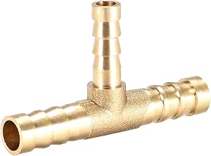 Uxcell Tee Brass Barb Fitting Reducer 3 Way, Fit Hose ID 8mm X 5mm X 8mm