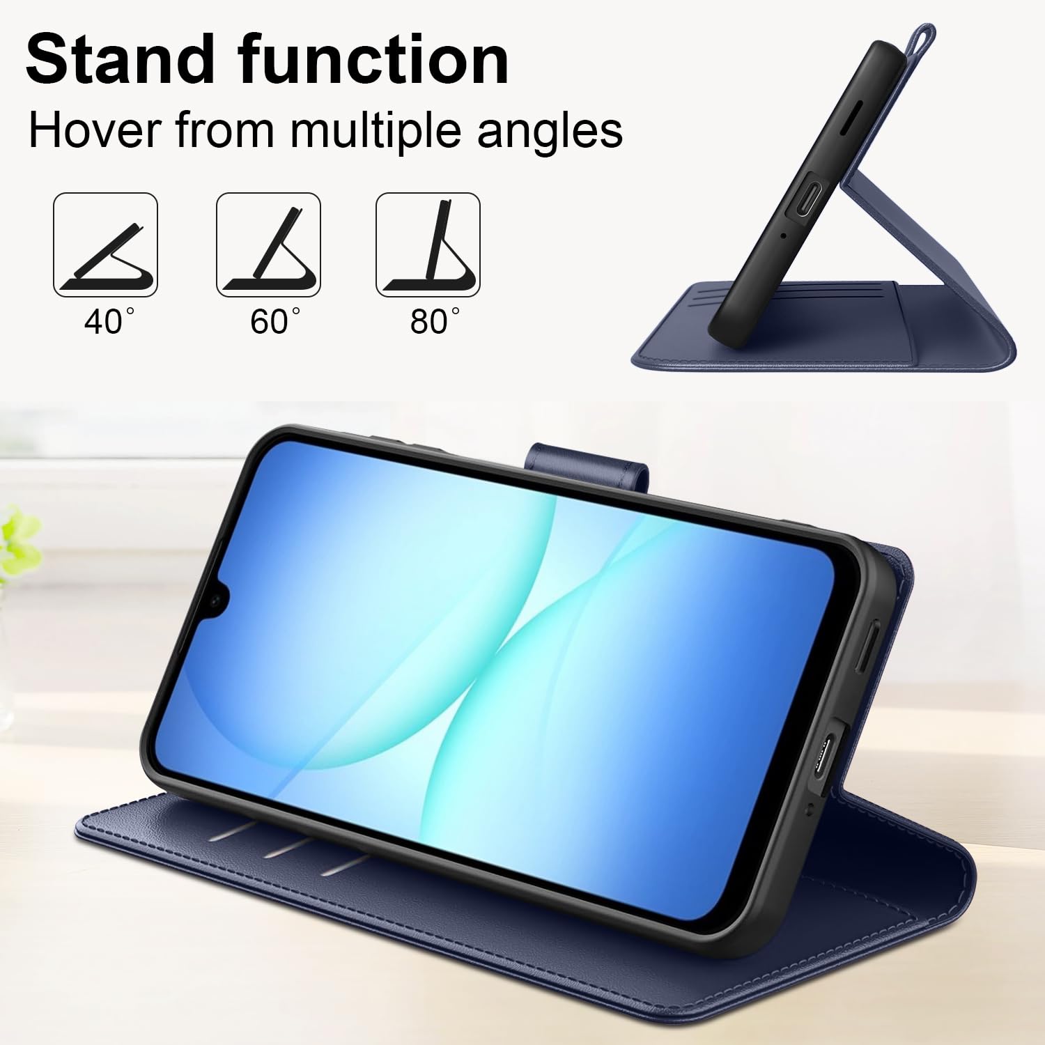 Ysjisy Cover Compatibile con Samsung Galaxy A17 4G/ 5G, con 1 Pezzo Vetro Temperato Pellicola Protettiva e 1 Pezzo Strumento di Installazione Semplice, Premium Pelle PU Libro Flip Custodia - Blu