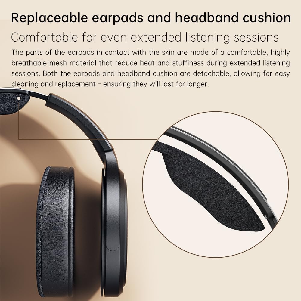 FiiO JT7 Over-Ear Planar Magnetic Headphones, 95x86mm Planar Driver, 3µm Ultra-Thin Diaphragm, Foldable Lightweight Design, Detachable 4.4mm/3.5mm Cable for Audiophiles (Black)