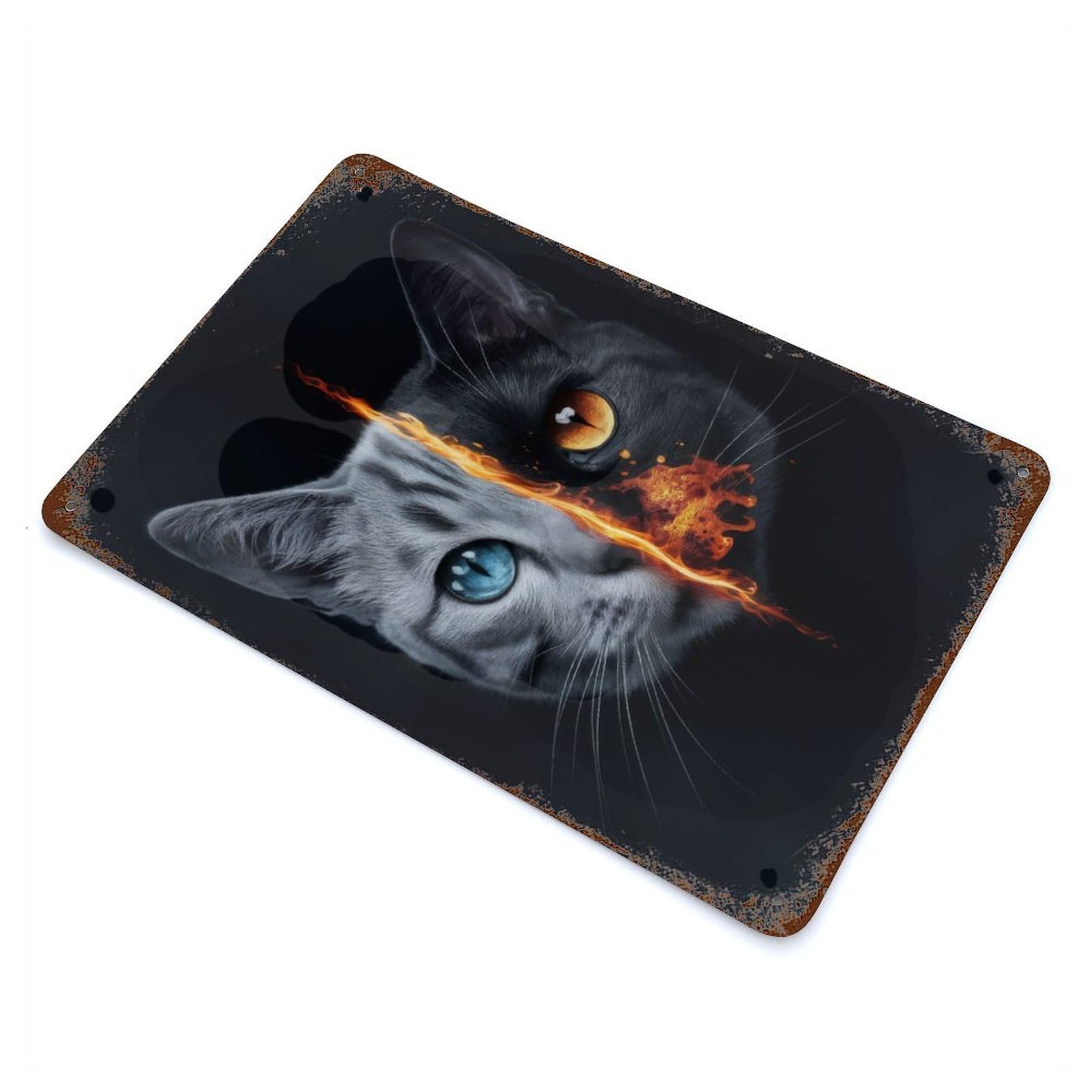 Cat Fire 11.8"x7.9" Vintage Rust Metal Sign, Shabby Chic Decor for Garage, Bar And Workshop Decor