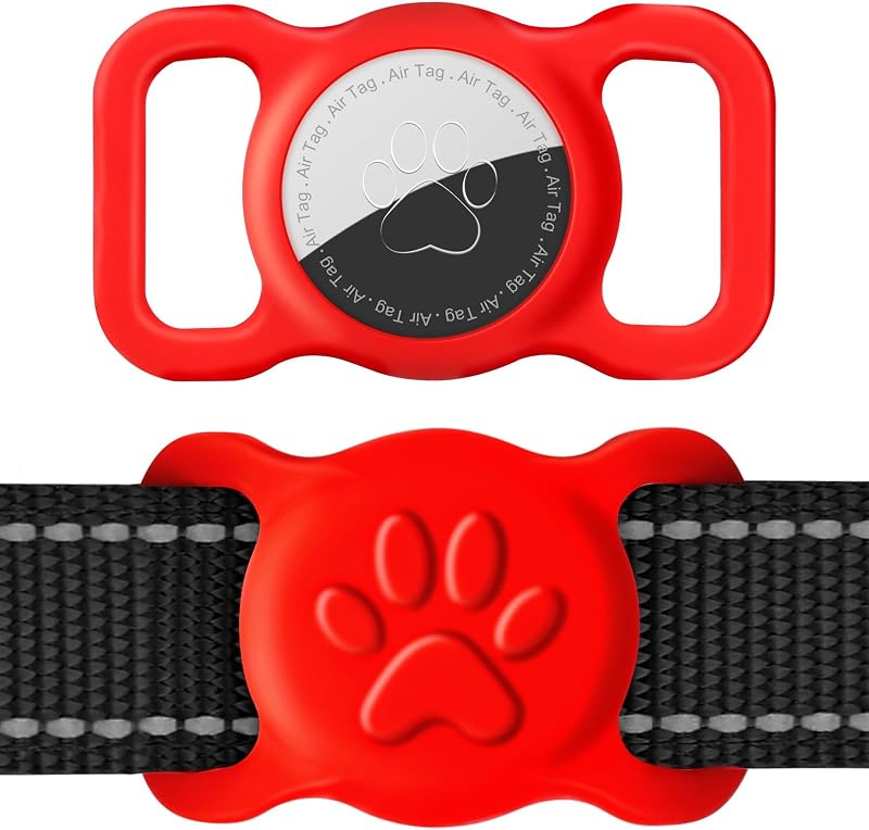 Suporte de Coleira para AirTag Dynmeow em Silicone Vermelho, Pacote com 1