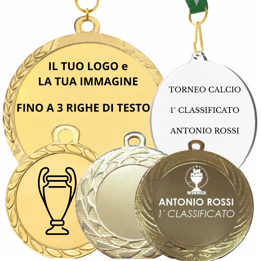 GFD MEDAGLIE Personalizzabili con Testo E Foto - Disponibili in Diverse QUANTITA' - Materiale PLEXIGLASS O Metallo - Crea LA Tua MEDAGLIA