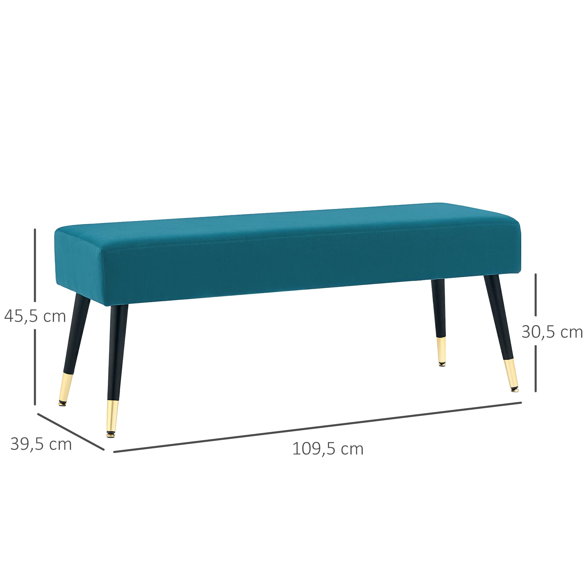 HOMCOM Banc Bout de lit Banquette rembourrée en Velours Banc d'entrée avec Pieds en métal, pour Chambre Salle à Manger Salon Couloir, 109,5 x 39,5 x 45,5 cm, Vert