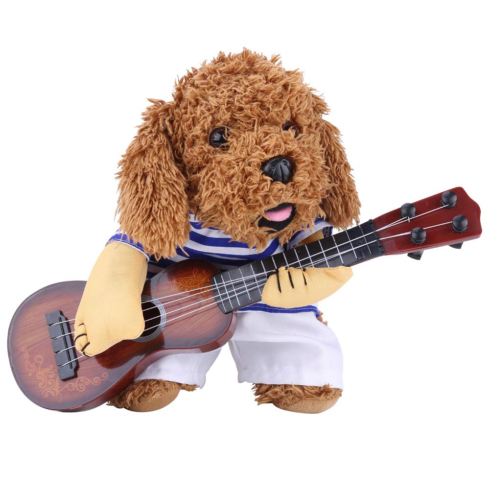 Pet Dog Cosplay Costume, Pet Puppy Guitar Player Outfit Halloween Christmas Party Costume Clothing Decoration(M)
