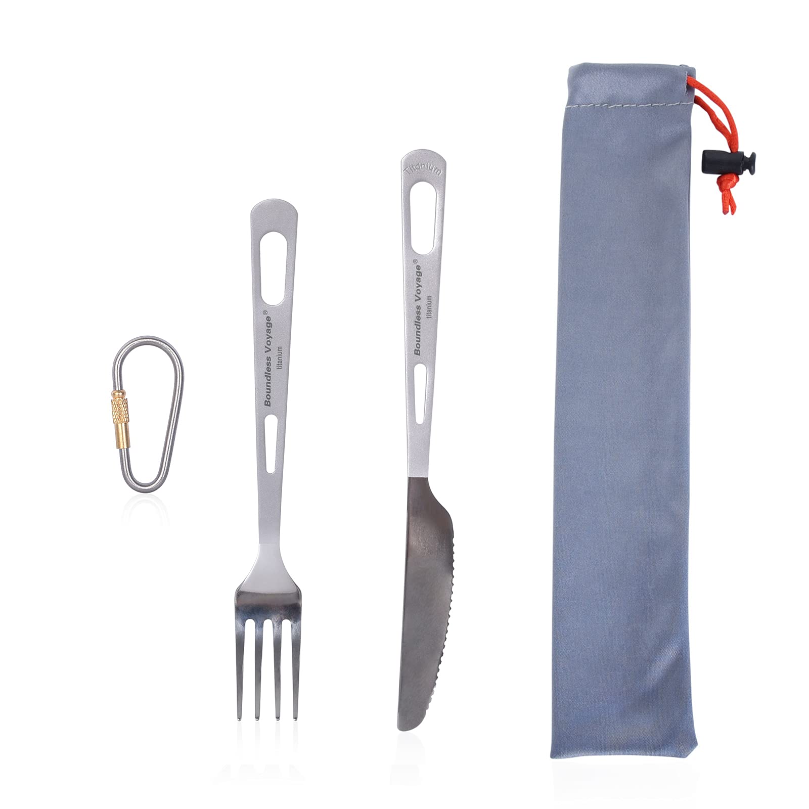 iBasingo Titanium Cutlery Set Camping Dinner Fork Knife Small Tableware Lightweight Portable Picnic Hiking Outdoor Travel Kitchen Dinnerware Daily Office Utensils Metal Flatware Set with Hook Ti1047T