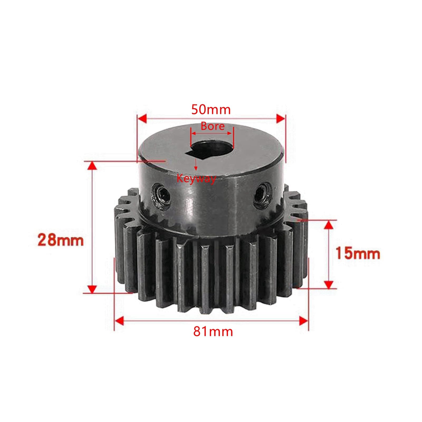 Koło czołowe z 52 zębami z piastą, koło czołowe z paskiem, moduł 1,5, otwór wewnętrzny 10 mm, rowek klinowy 4 x 1,8 mm
