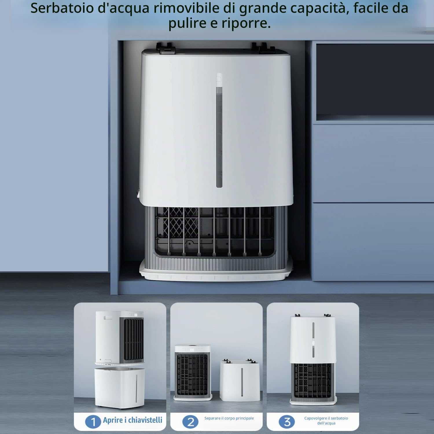 Condizionatore Portatile 12L Serbatoio Estraibile Raffreddatore d’Aria senza Tubo 3 Modalità3 Velocità Climatizzatore Evaporativo Silenzioso Timer7.5 H Telecomando Ventilatore Aria Fredda per Casa