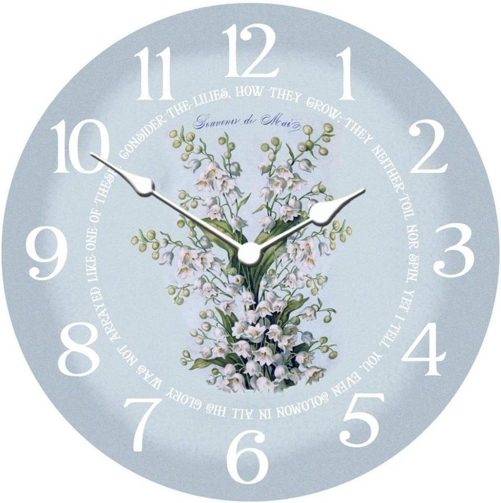 White Flowers Wall Clock | Ultra Quiet Quartz Mechanism | Hand Made in USA Beautiful Crisp Lasting Color | Comes in 8 Sizes | 12-Inch