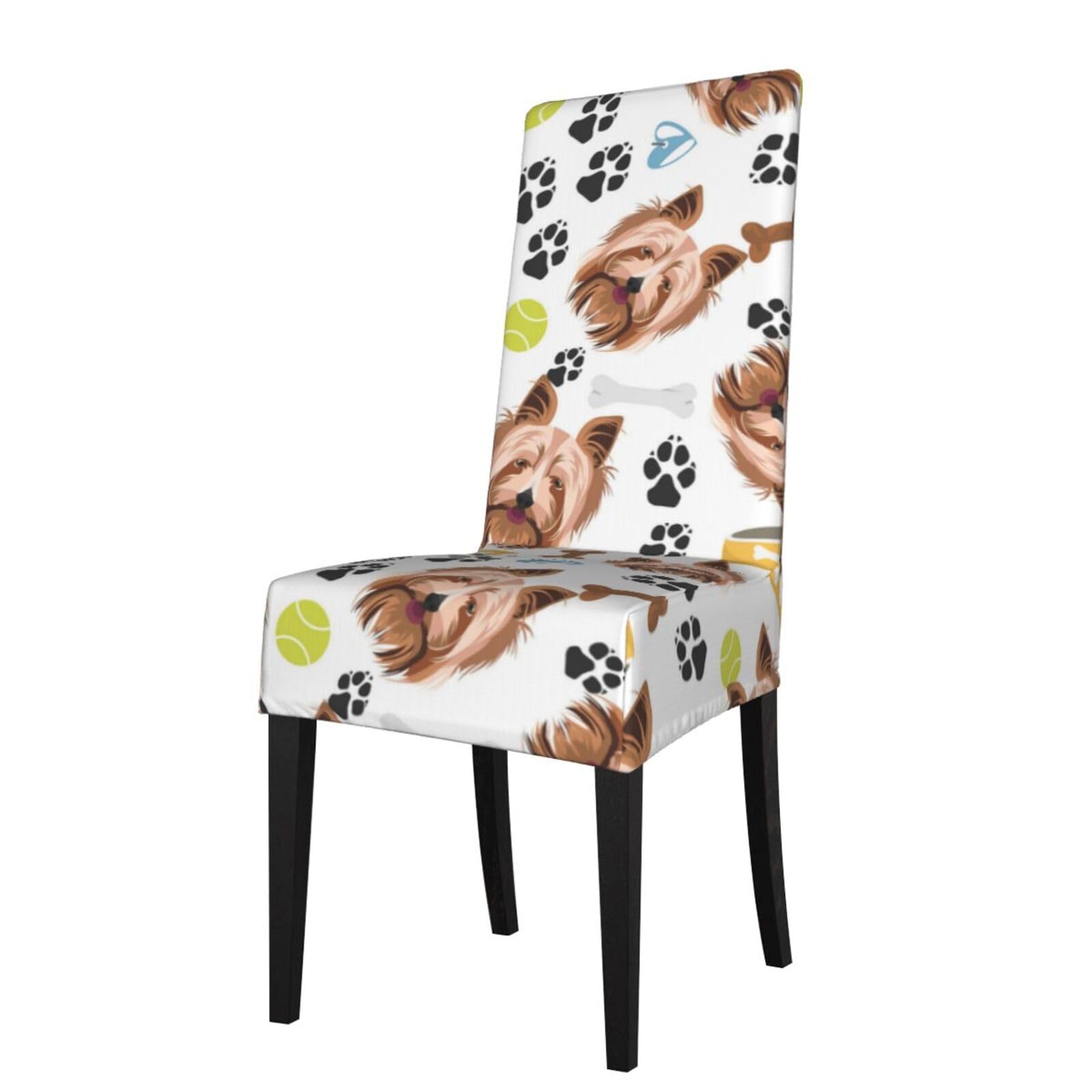 Lkymoh As Picture Smiling Dog Yorkshire Terrier, Chair Covers Stretch Chair Slipcovers For Dining Room, For Party Pet Protection Universal Fit Soft Polyester