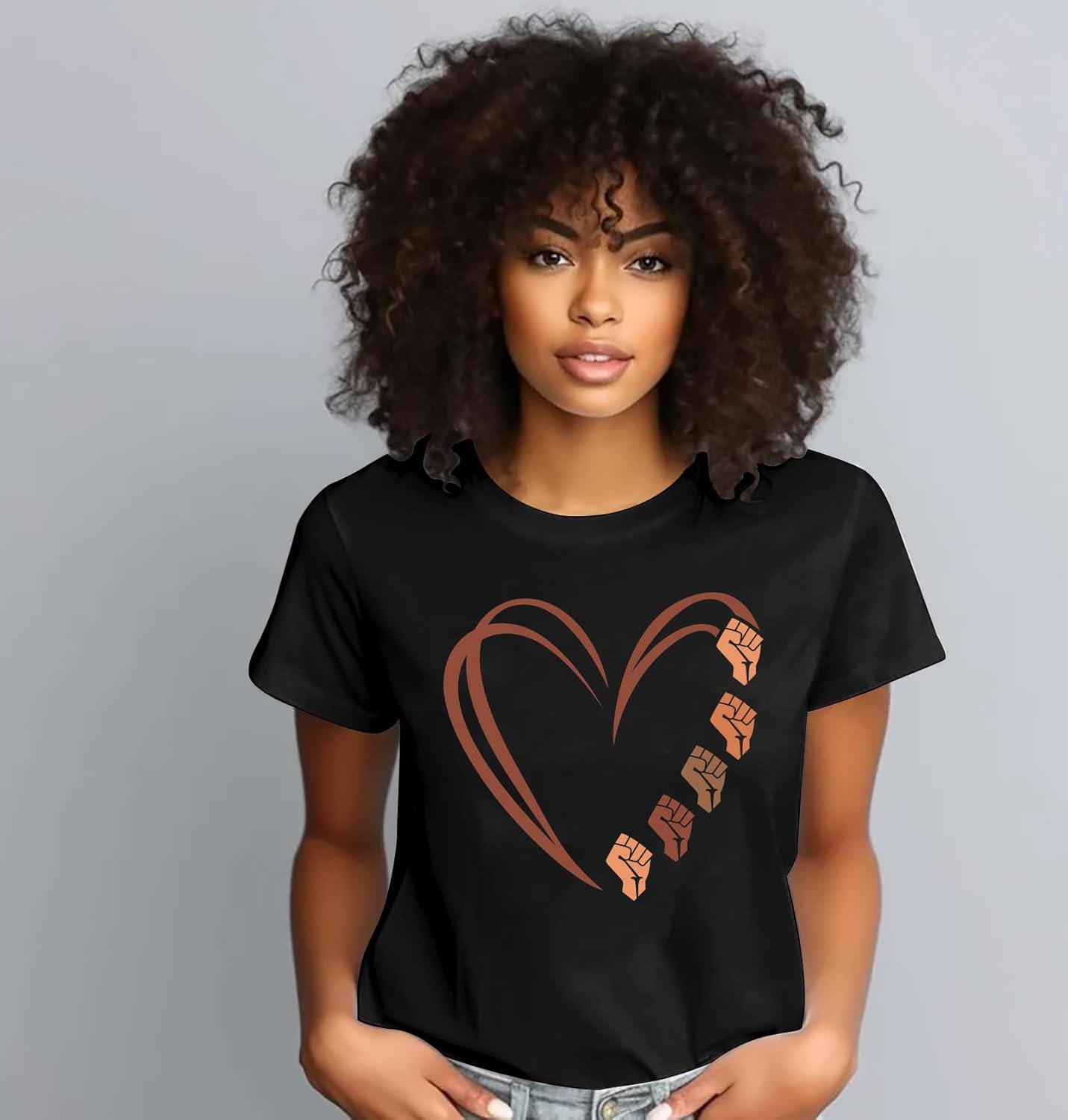 VVNTY Black History T Shirts: Women African American Heart Graphic Tee Black History Month Valentine Tshirt - Image 2