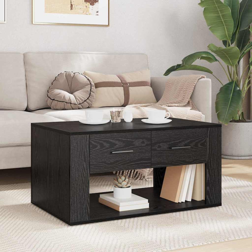 Mesa de centro con aspecto de roble negro, 80 x 50 x 40 cm, material de madera con cajón y estante, diseño moderno, resistente y duradera, para salón, sofá o dormitorio