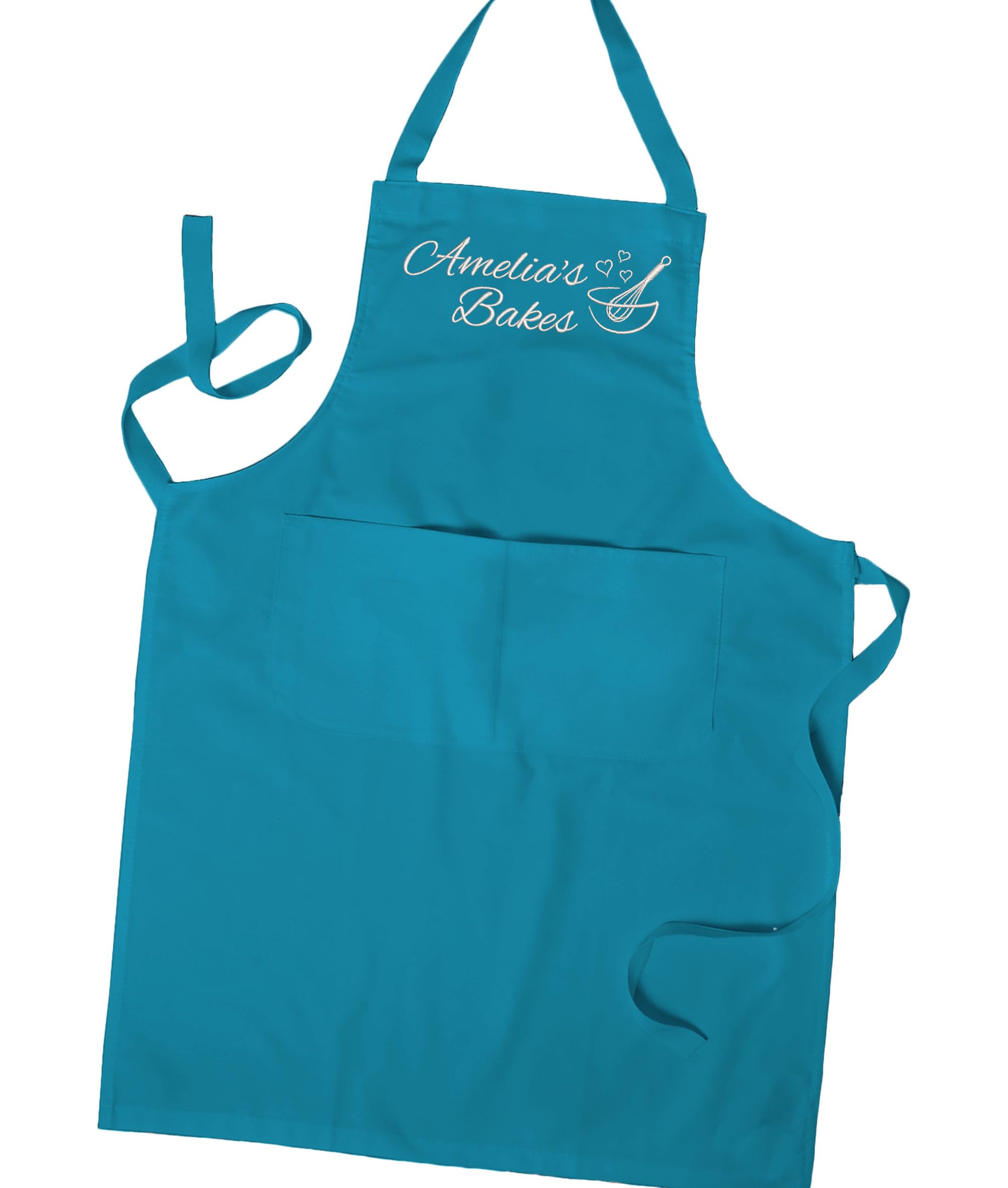 Personalised Ladies Embroidered Apron, Personalised Apron, Unisex Apron With Pockets (Turquoise)