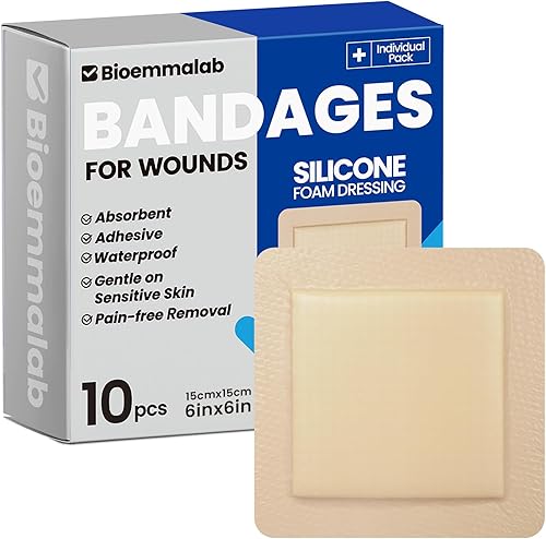 Vendajes grandes impermeables de 6 x 6 pulgadas de espuma de silicona para cuidado de heridas de piel sensible, almohadilla cohesiva adhesiva con
