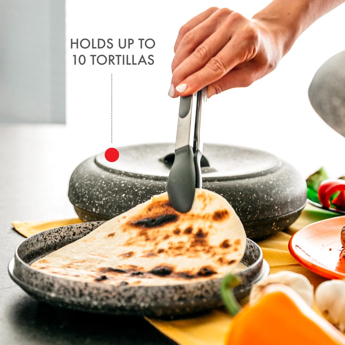 Dexas 503-55 Tortilla-Wärmer in der Mikrowelle, 21,6 x 21,6 x 6,3 cm, Granitmuster. Ideal für Tortillas, Brot, Pfannkuchen, Fladenbrot, Maisbrot, Kunststoff