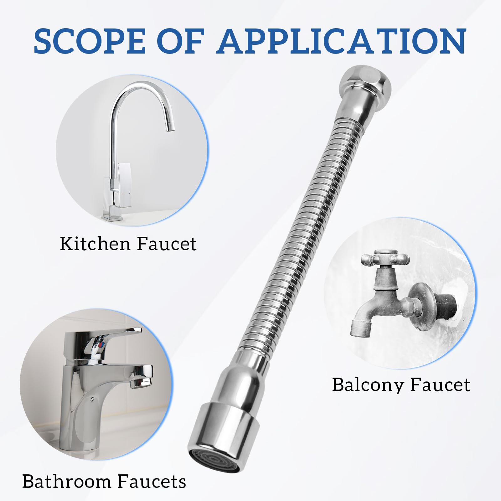Prolunga per rubinetto da 20 cm, funzione girevole a 360°, antiesplosione e antiruggine, adatto per il bagno e le estensioni del rubinetto della cucina