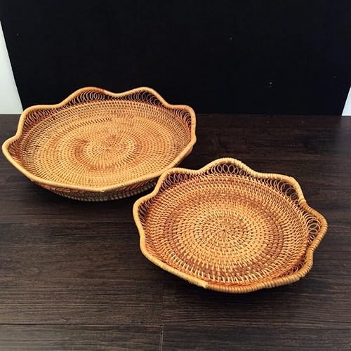 Miniatura 5 de Cestas de almacenamiento de ratán natural hechas a mano, ondas poco profundas tejidas para frutas y verduras, bandeja para servir canastas,
