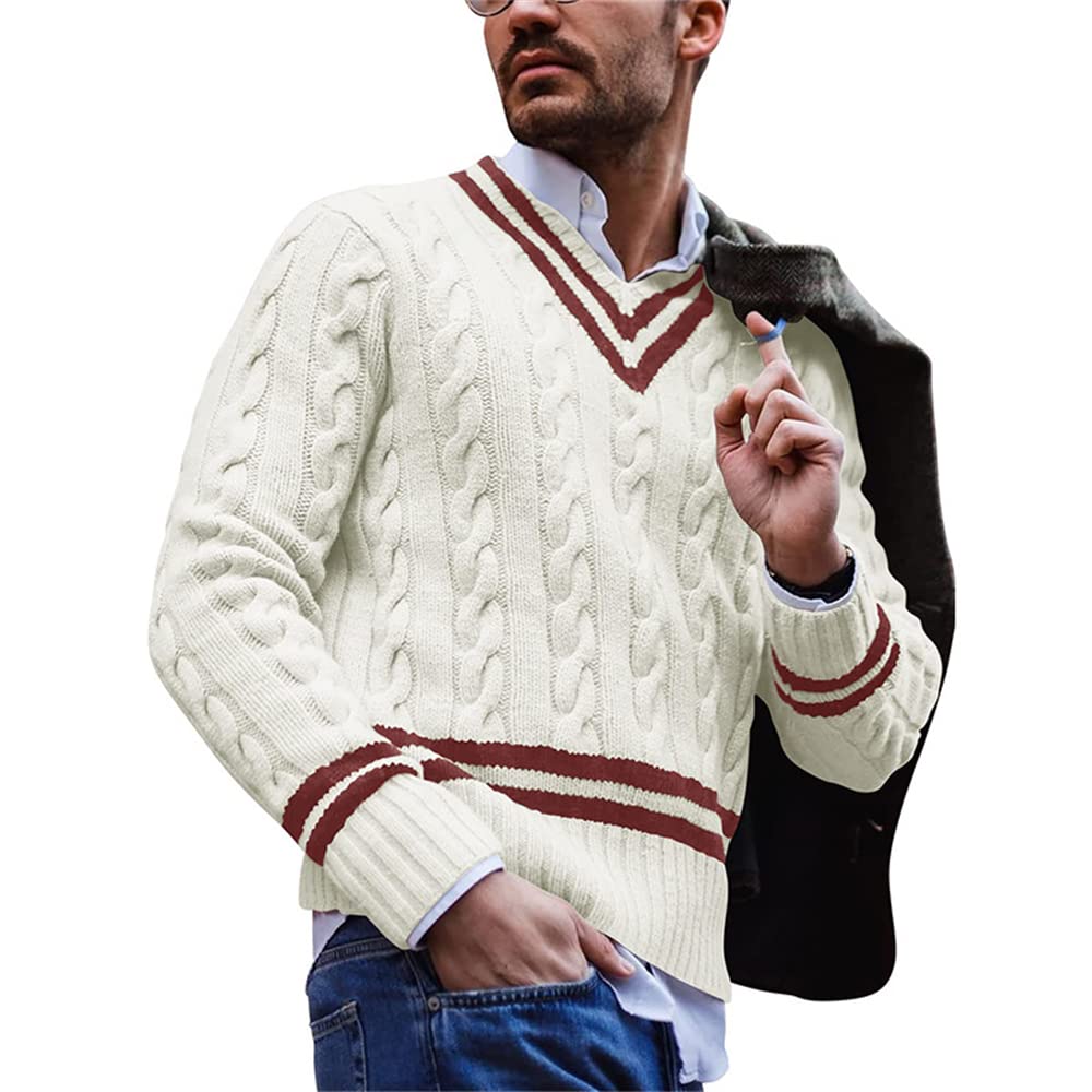 FGAITH Maglione Uomo Lavorato A Maglia Scollo A V A Righe - Autunno E  Inverno Morbido E Confortevole - Casual Per Vacanze - A-White M :  Amazon.it: Moda