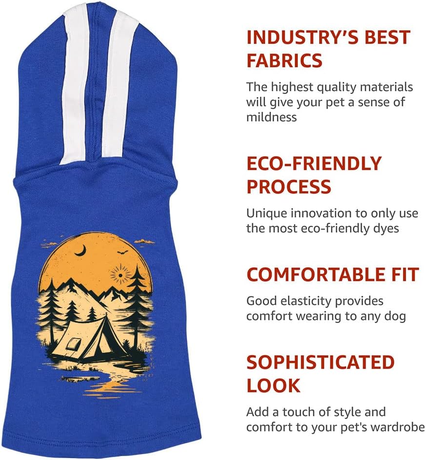 Retro Camping Dog Shirt with Hoodie - Vintage Dog Hoodie - Graphic Dog Clothing - Gray White, L