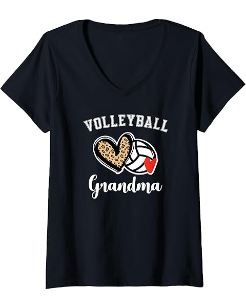 Womens Volleyball Grandma Leopard Heart Grandmother V-Neck T-Shirt
