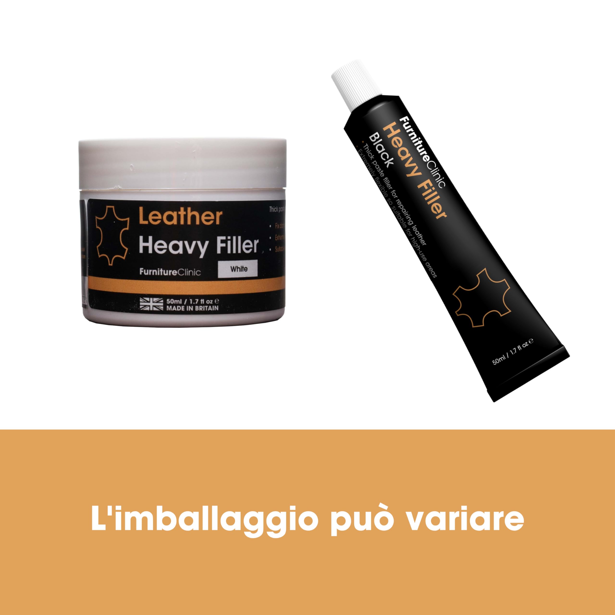 Furniture Clinic Filler per la Riparazione della Pelle: Per Riempire Buchi, Graffi, Scalfitture, Crepe (Nero 50ml)