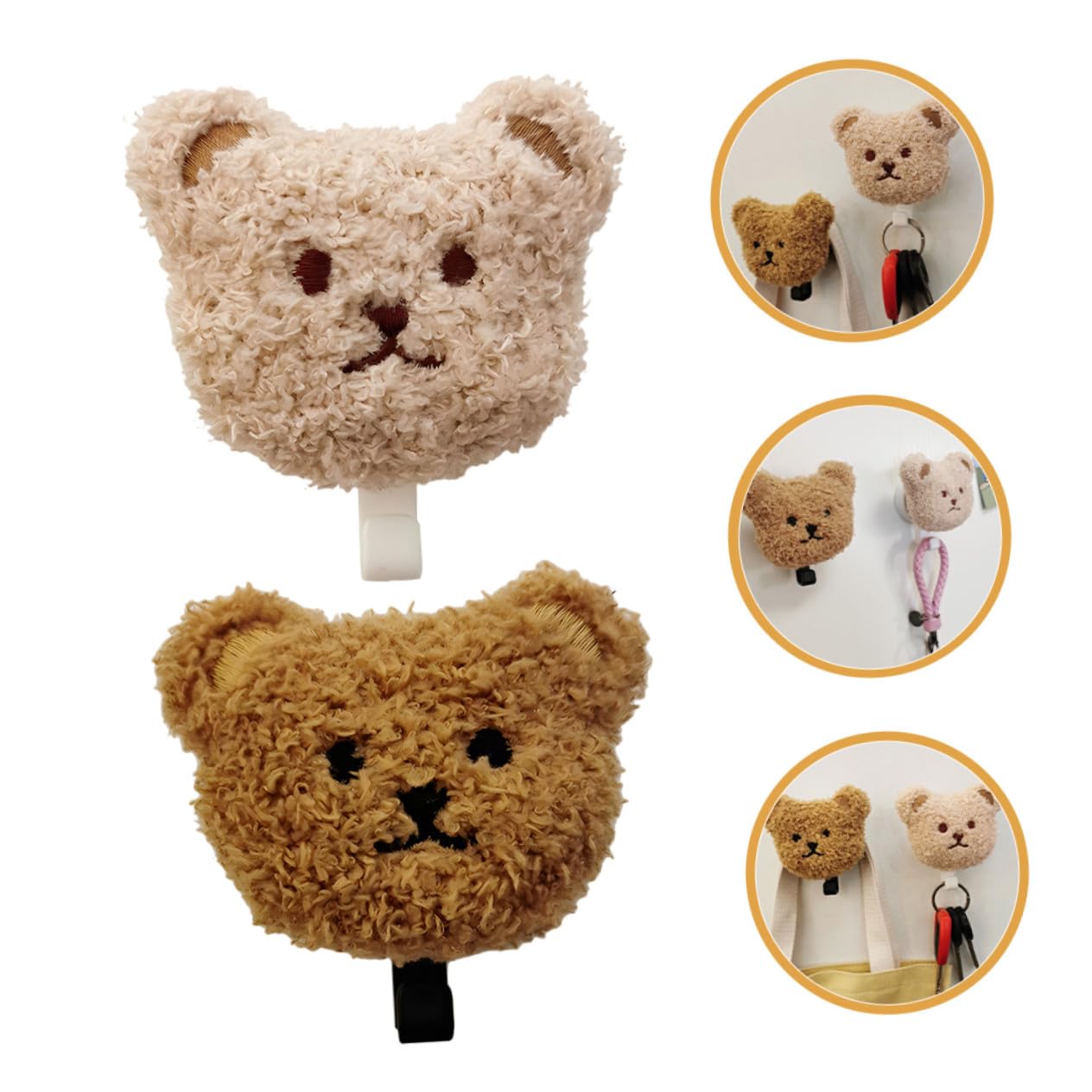 Ipetboom Gancio a Muro Orsetto Peluche Adesivo 2 Pezzi per Chiavi | Pp Legno, per Asciugamani e Ombrelli, Design Autoaderente da Porta, Stile Tenero