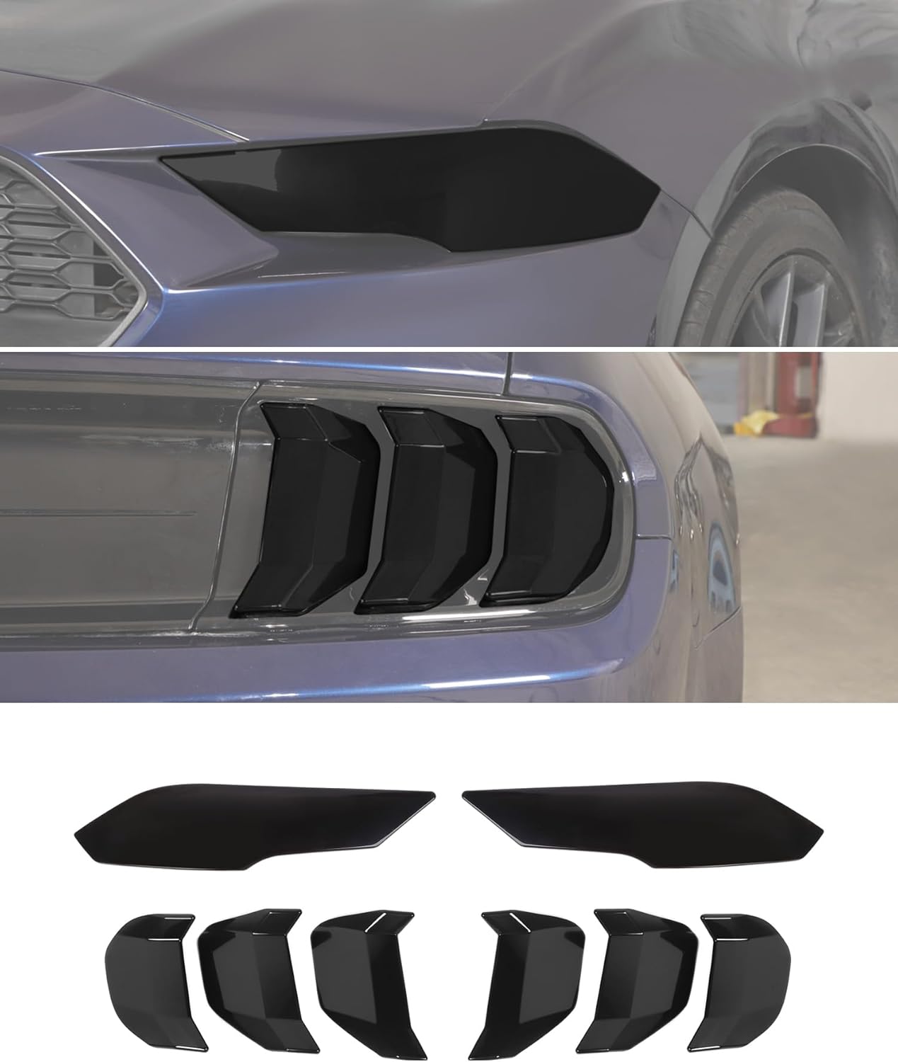 Tail Light Lamp Cover Guard Trim & Front Headlight for Ford Mustang 2018-2023 Frame Bezels Decoration Accessories(Black)