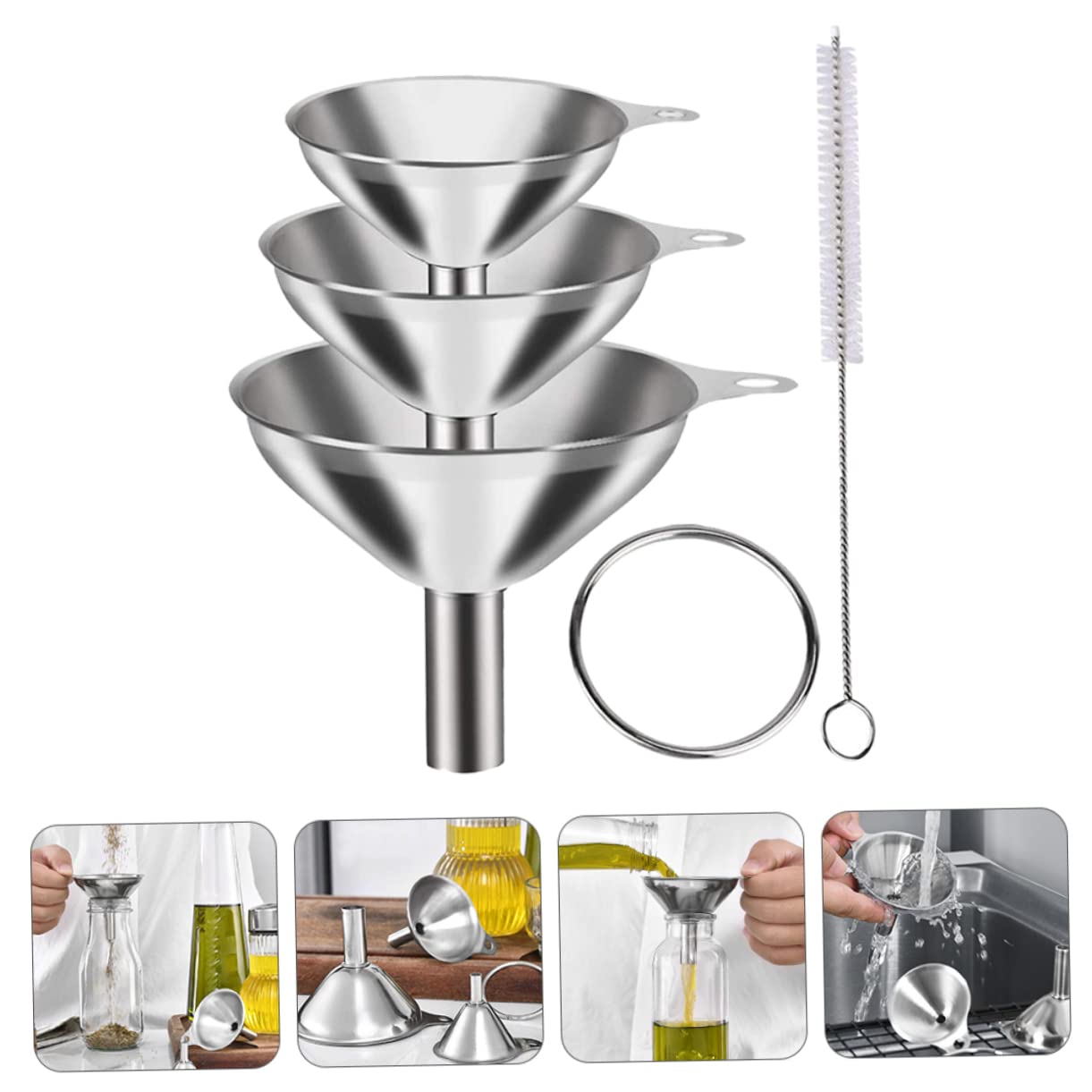 Embudo de Cocina de Boca Ancha, 1 Juego de Acero Inoxidable