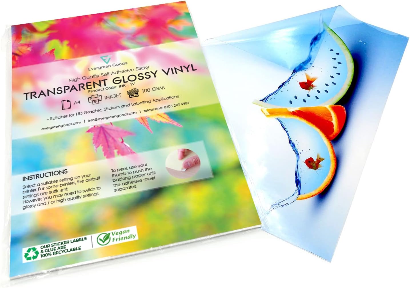 Evergreen Goods A4 Transparent Sticker Vinyl 20 Sheets Clear Inkjet