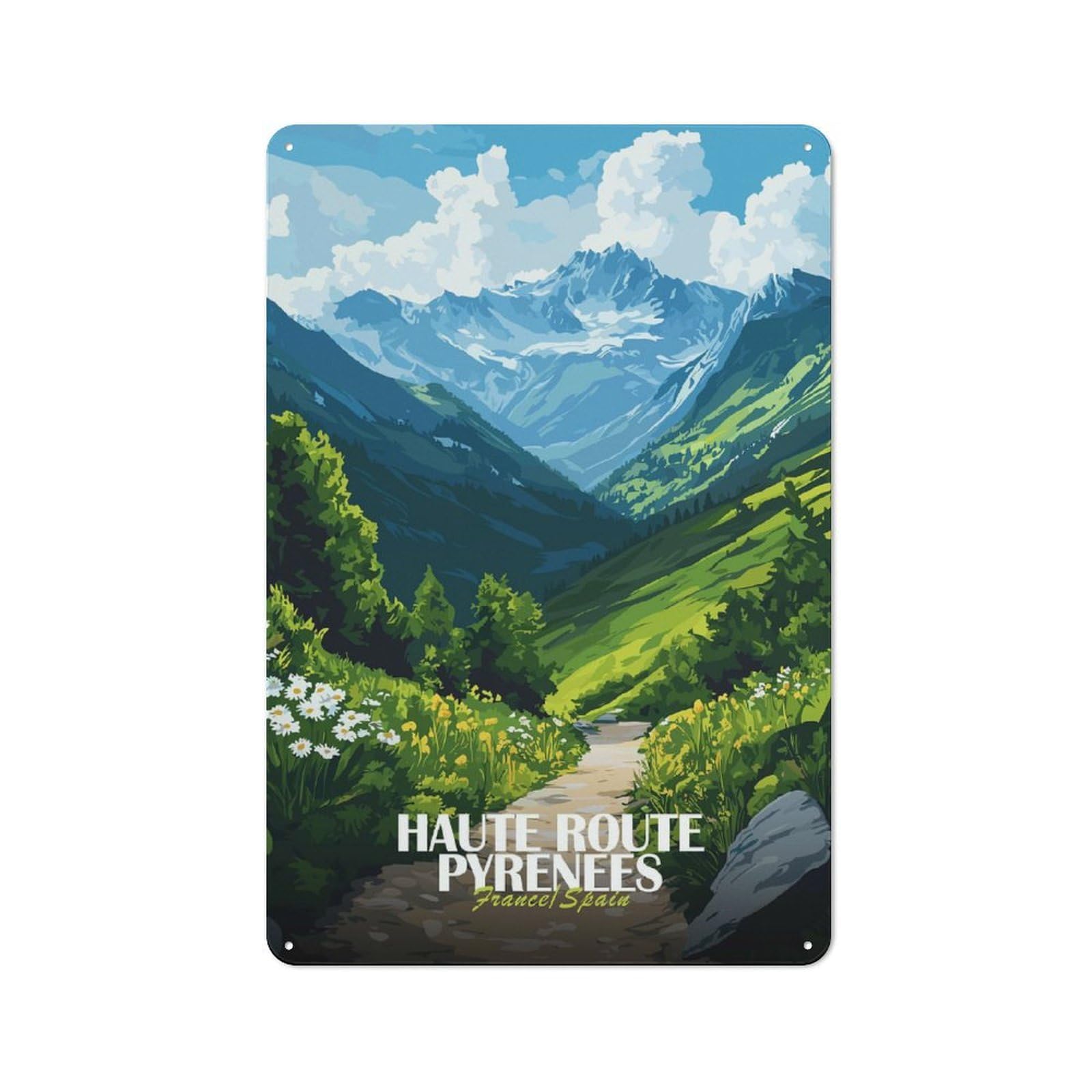Junmoney Style-9 Simple Retro Haute Route Pyrenees Landscape Illustration Metal Desk Wall Sign 30X20cm, Studio Wall Plaque For Workspace, Cafe, Shop Or Desk Area