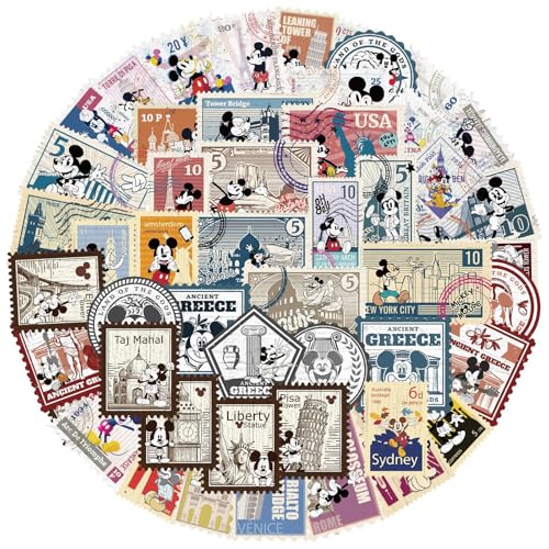 Retro Disney Mickey Mouse Stickers 50 Pcs Waterproof Detachable and Beautiful Suitable for Sticking on Water Bottles Phones Laptops Guitars Motorcycles Cups Pianos Skateboard and Suitcases.
