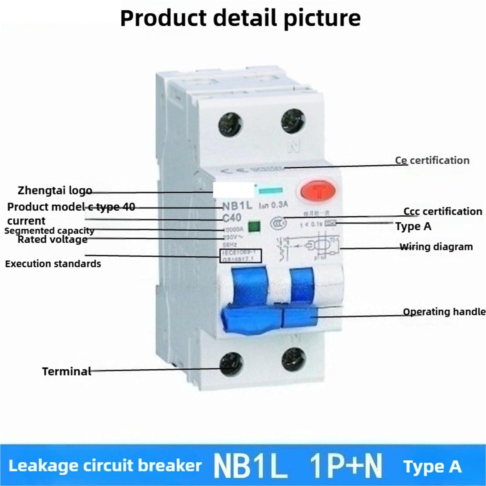 NB1L RCBO typ A 6A 10A 16A 32A 40A 30MA wyłącznik różnicowoprądowy z zabezpieczeniem nadprądowym, magnetyczny (40A)