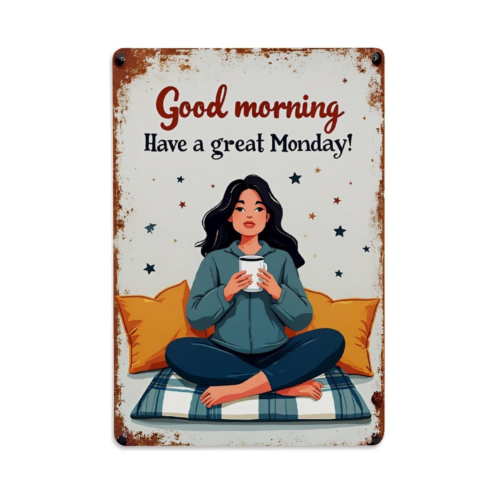 Jdfenggu Vintage Good Morning Have Great Monday Retro Metal Tin Sign, Metal Poster For Bar, Home, Man Cave, Kitchen, Laundry Room Art Decor 8X12 Inch
