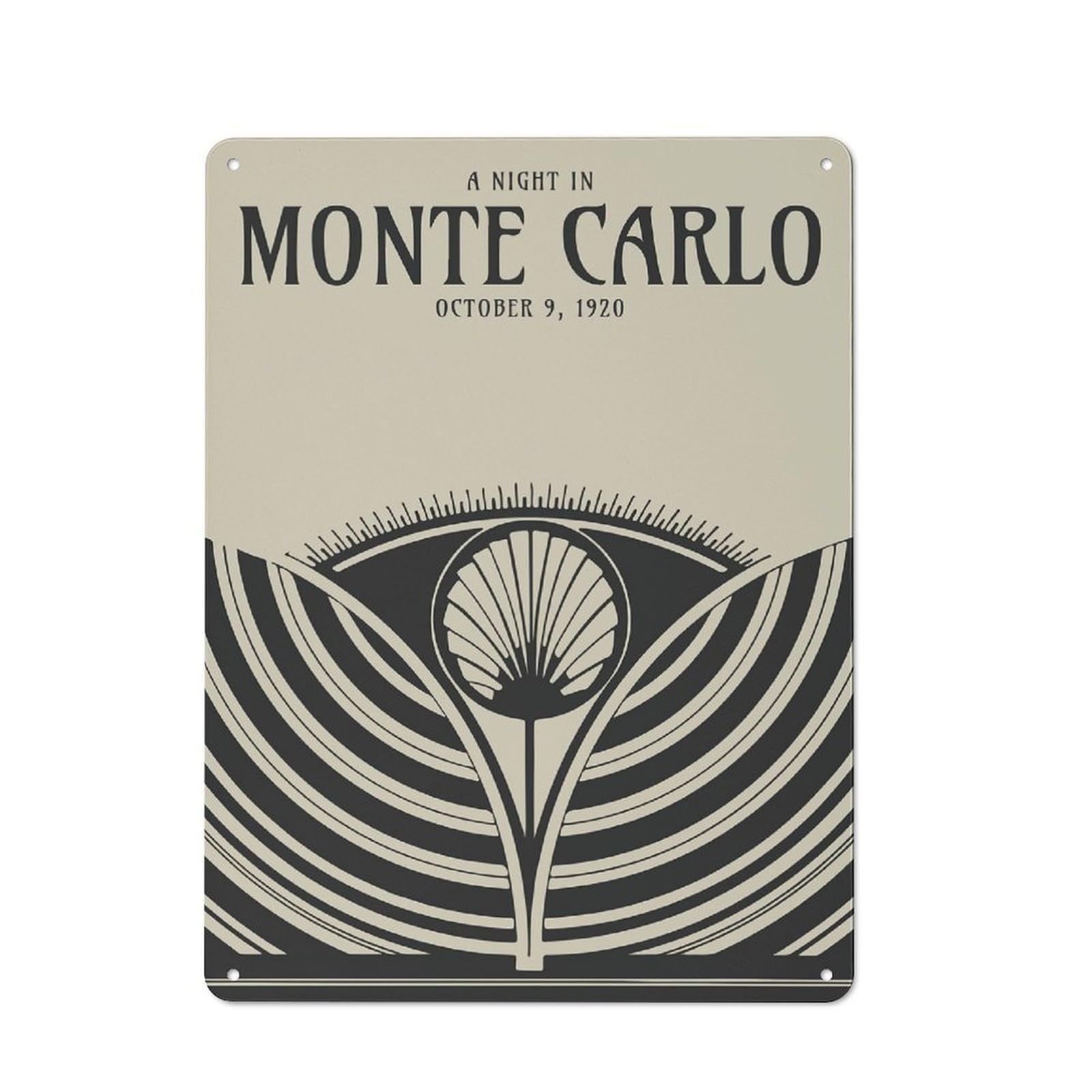 Junmoney Style-2 Retro Metal Wall Sign 40X30cm Featuring Art Deco Monte Carlo Poster For Garage Wall, For Garage, Workshop And Man Cave Decoration