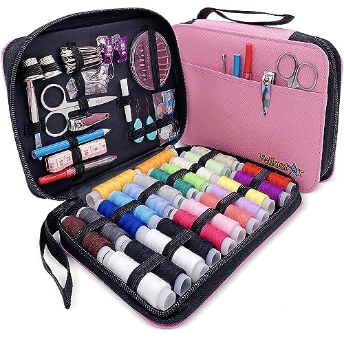 Vellostar Sewing Kit for Adults Teens & Kids - 100-Piece Pink Beginner Set