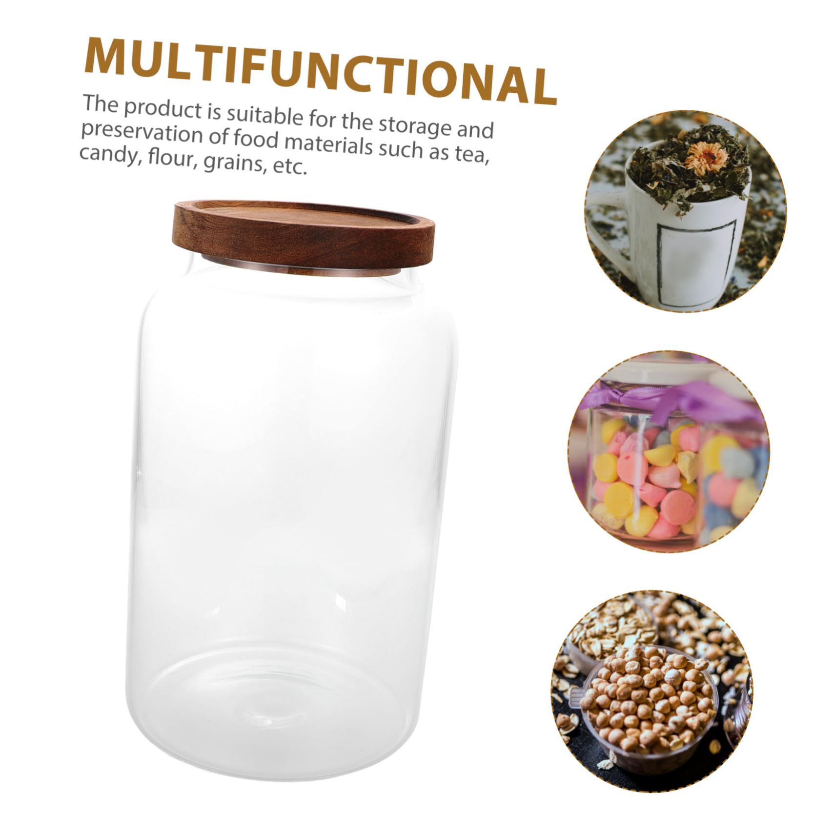 LIFKOME 2,8l Glas Vorratsglas mit Holzdeckel Luftdichter Küchenaufbewahrungsbehälter für Mehl und Lebensmittel Feuchtigkeitsgeschützt für Küche und Desktop
