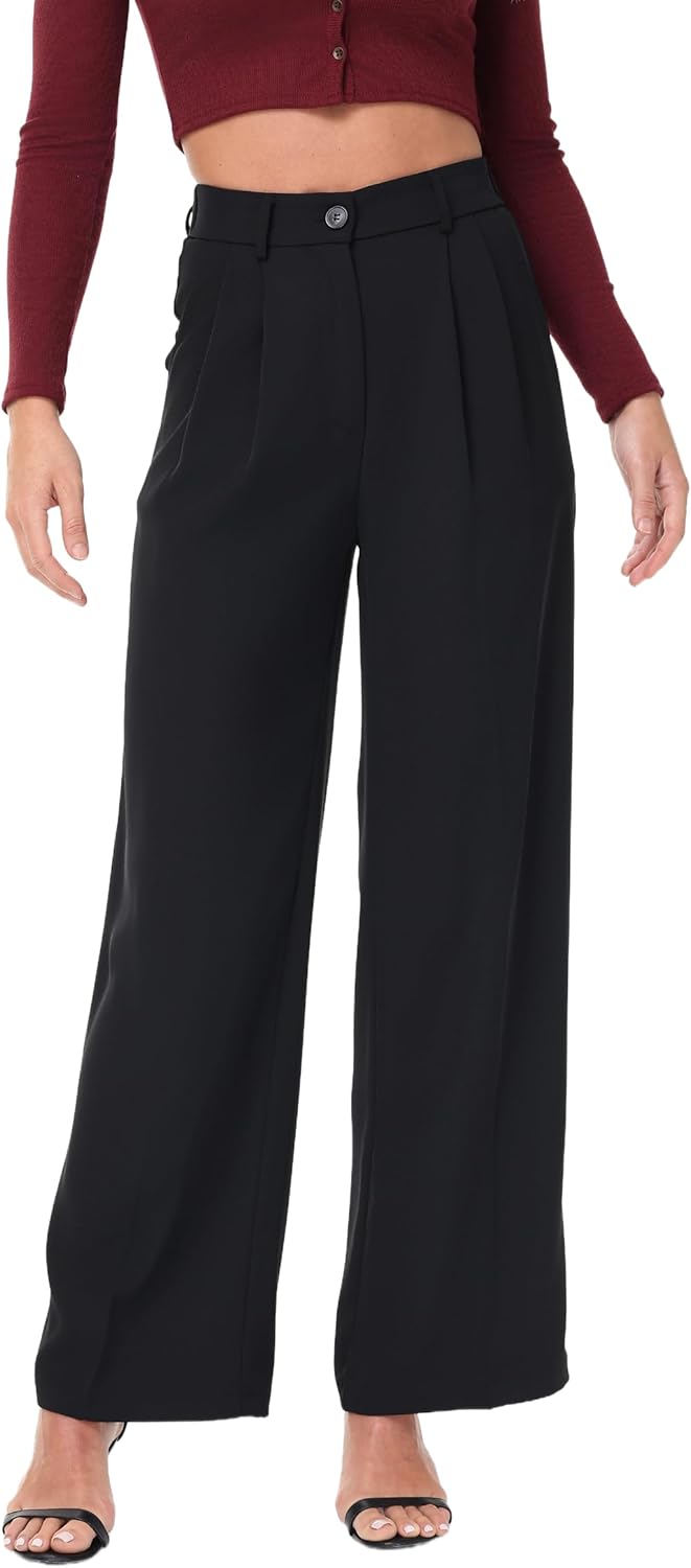 Women Summer Wide Leg Flowy Casual Palazzo Loose Pants Y2K Classic Stylish Stretchy High Waist Trousers Petite/Regular/Tall - Image 2