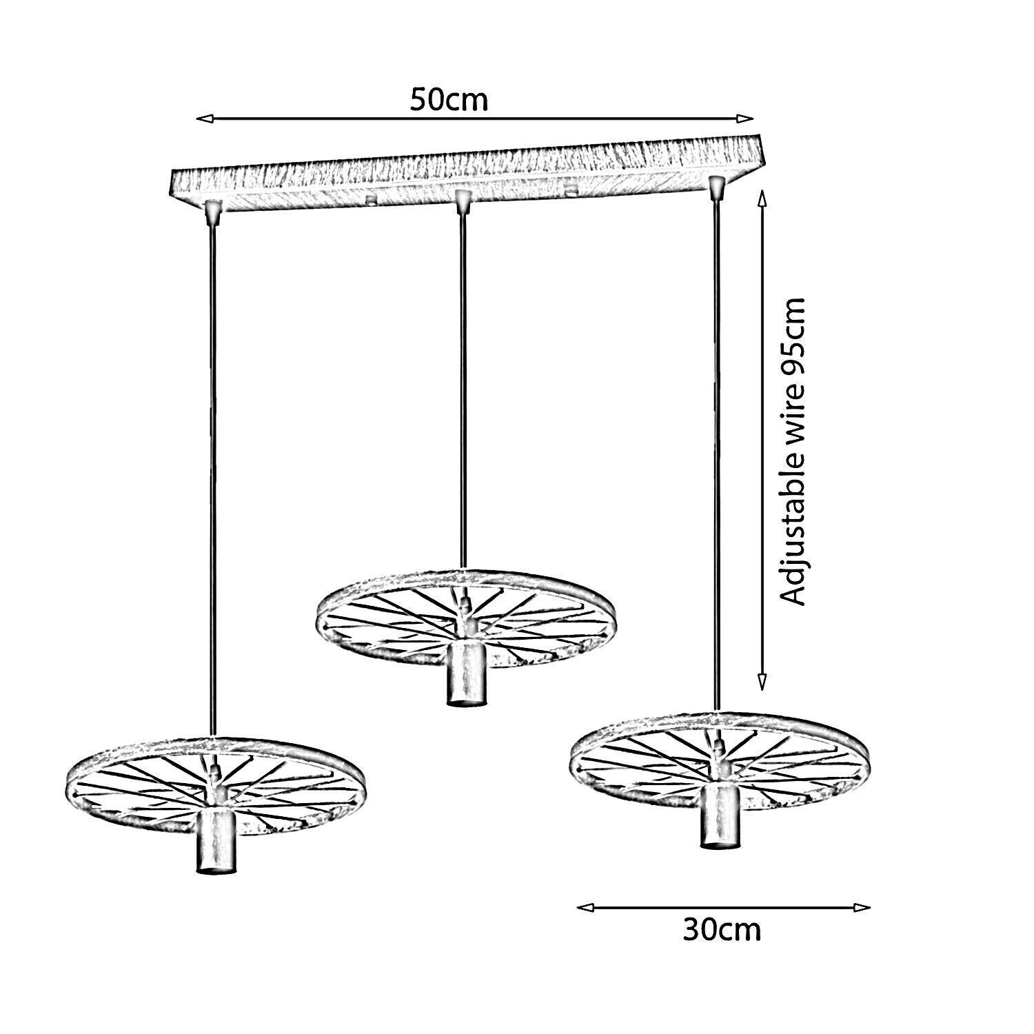 LEDSone Lampada da soffitto a 3 vie, stile vintage, rustico, in metallo, stile industriale, lampada da soffitto in argento spazzolato, attacco E27 con piastra da soffitto da 50 cm [classe energetica