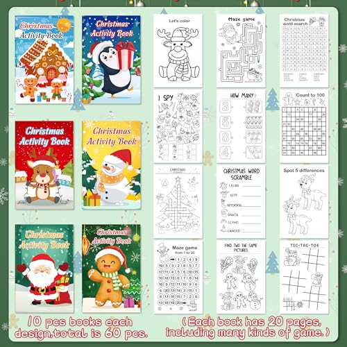 Winrain WINRAIN-CHRISTMAS ACTIVITY BOOKS-60PCS 60Pcs Christmas Activity Books Party Favors For Kids - Winter Holiday Games Coloring Maze Book In Bulk thumb #3