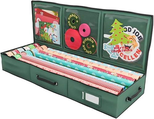 Primode Contenedor de almacenamiento de papel de regalo, organizador de papel de regalo debajo de la cama, 41 x 14 x 6 pulgadas, soporte de caja