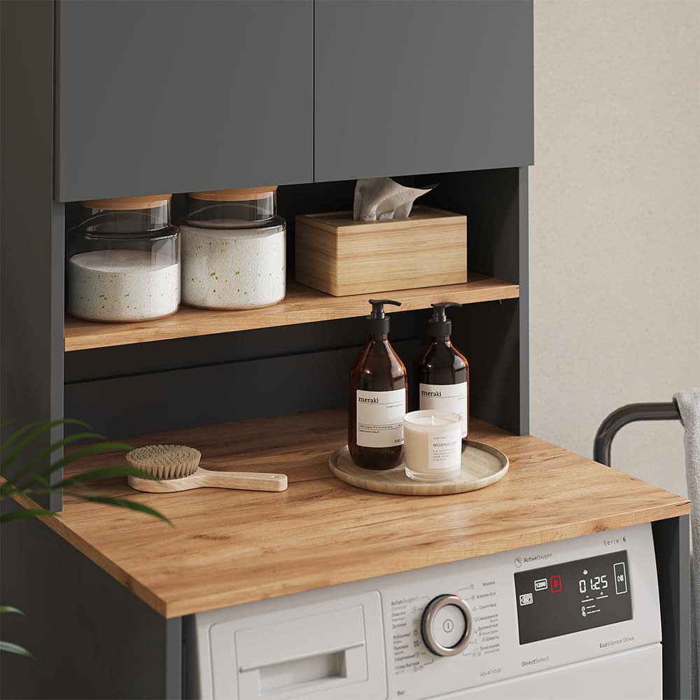 Vicco armadietto coprilavatrice Viktor, Antracite/Rovere dorato, 68 x 88.2 cm 2 parti con ripiano, adatto per riporre detersivo e asciugamani