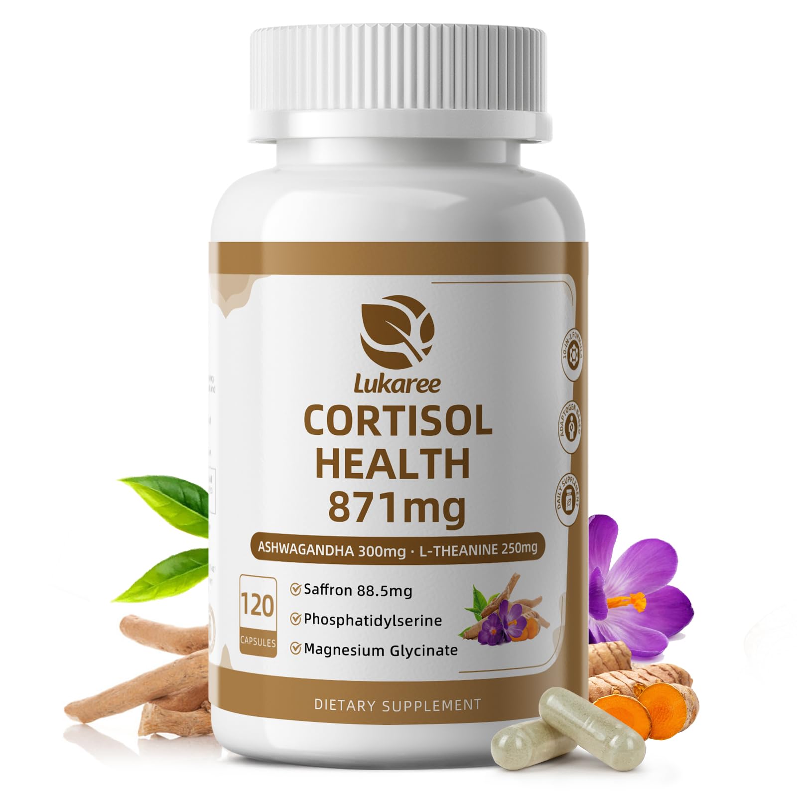 Lukaree 10-in-1 Cortisol supplement bottle