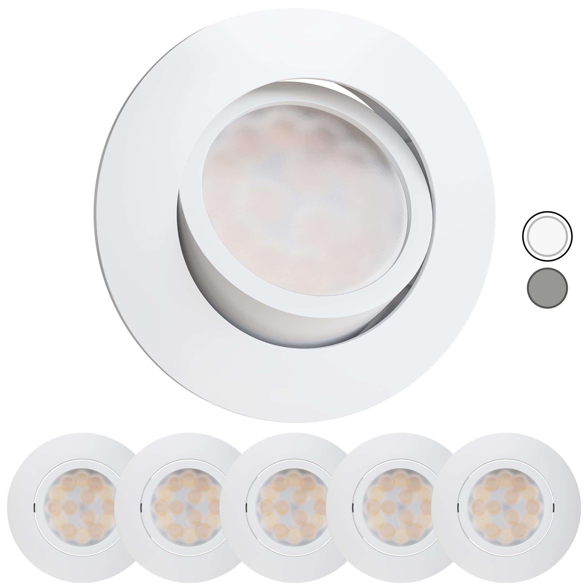 Scandinavian home Set of 6 LED Spotlights 230 V Dimmable Warm Dim 5.8 W Warm White Swivelling 68 mm - 75 mm I Bathroom IP44 I CRI 90 500 lm 3000 K I Matte White I LED Recessed Spotlight Ceiling Light-image-6
