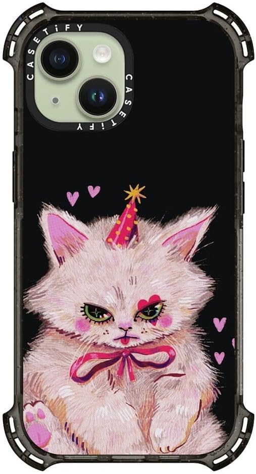 CASETiFY Bounce iPhone 15 Case [6X Military Grade Drop Tested / 21.3ft Drop Protection/Compatible with Magsafe] - Clown Kitty - Clear Black